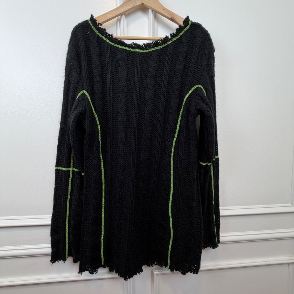Red Night Gothic Black Cable Knit Distressed Sweater Neon Green‎ Stitch TS013B L